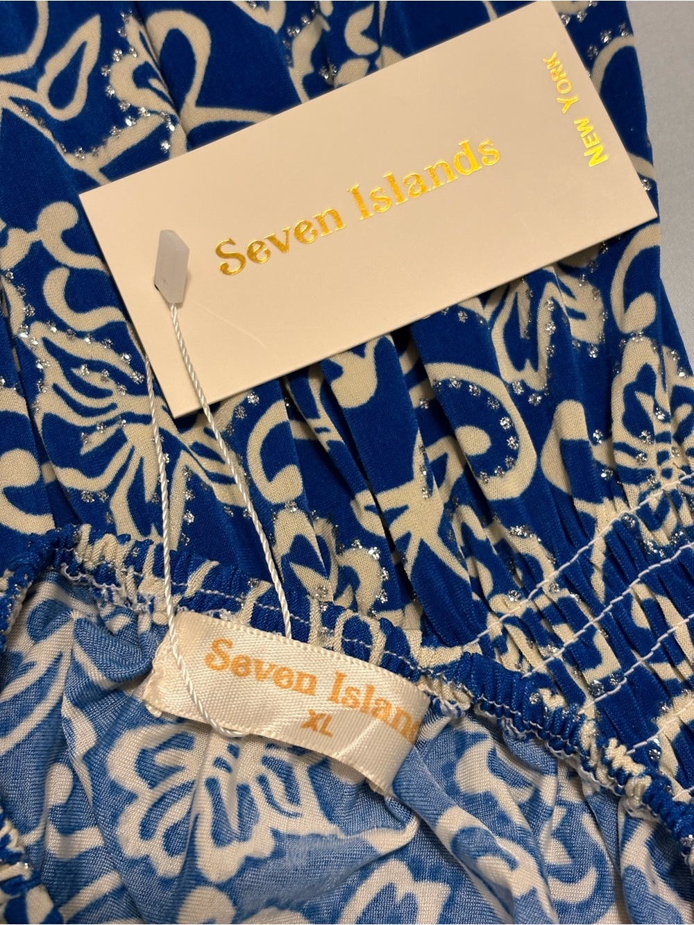 Blue and White Printed Maxi Dress with Smocked Waist- soft flowy and pretty! - Picture 6 of 12